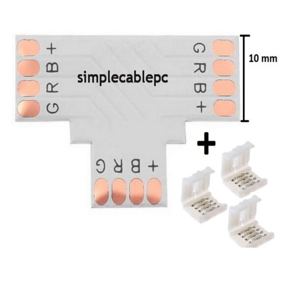 Conector Rgb T 10mm 4 Pin Cinta/tira Led + Conector Presión