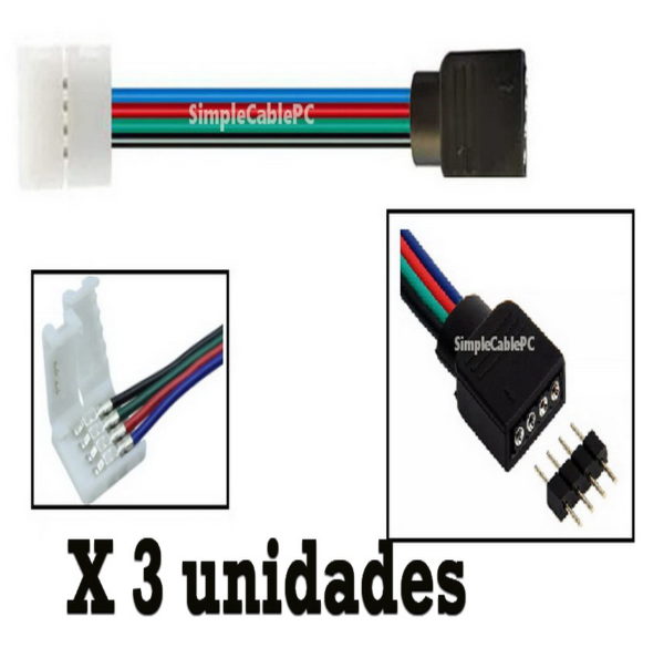 Conector Cable Rgb 4 Pin Hembra Y Conector Presión Cinta Led x3