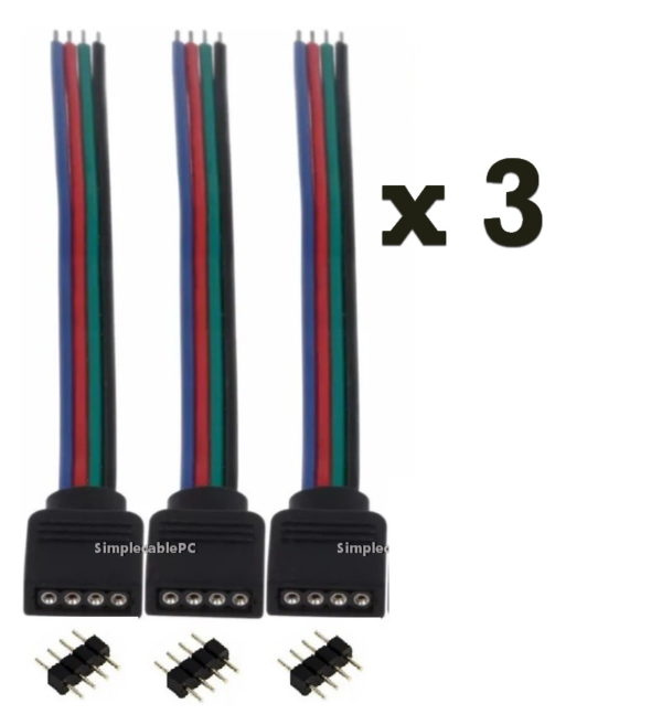 Cable Conector Rgb Hembra Cinta Led 4 Pin Conector x3
