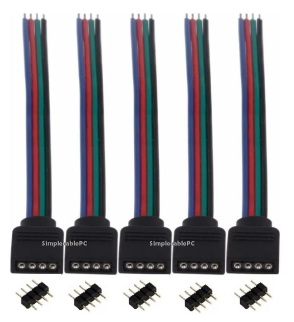 Cable Conector Rgb Hembra Cinta Led 4 Pin Conector x5